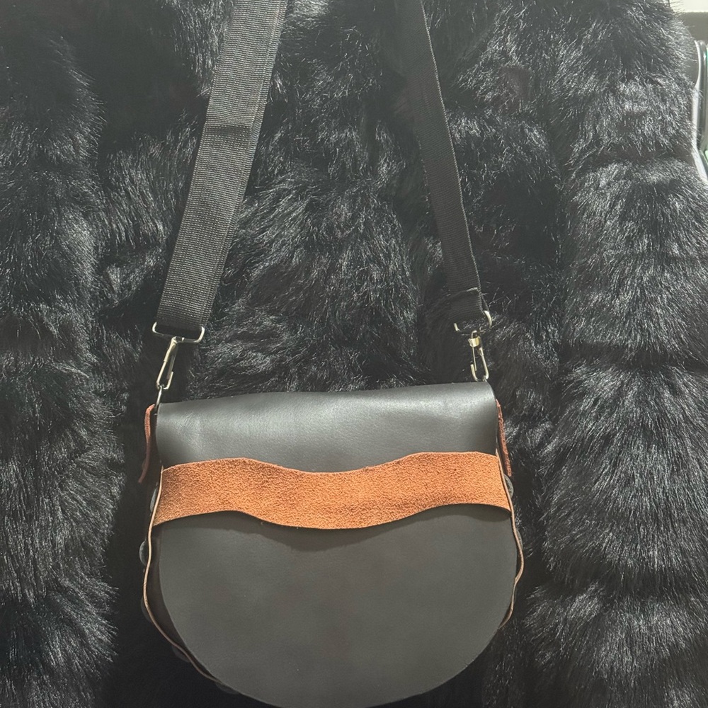 Sturdy Brown Crossbody Bag with Perforated Leather